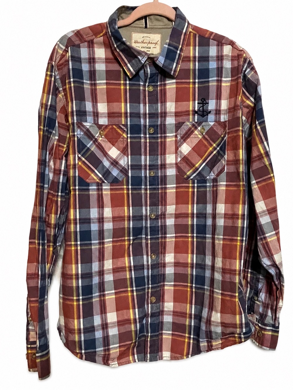Original Weatherproof Vintage Men's Plaid Button Down Long Sleeve Shirt